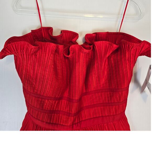 AMUR Lorena Mini Dress 14 Pomegranate Red Pleated Ruffle Cocktail Party NWT - Picture 5 of 12